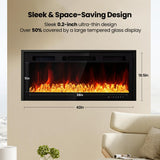 Electric Fireplace Inserts 42 Inch Wide, RealSmart Wall Mounted Fireplace 750W/1500W in-Wall Recessed Heaters with Remote Control, Timer, 12 Adjustable Color Flame & Brightness, Touch Screen RealSmart