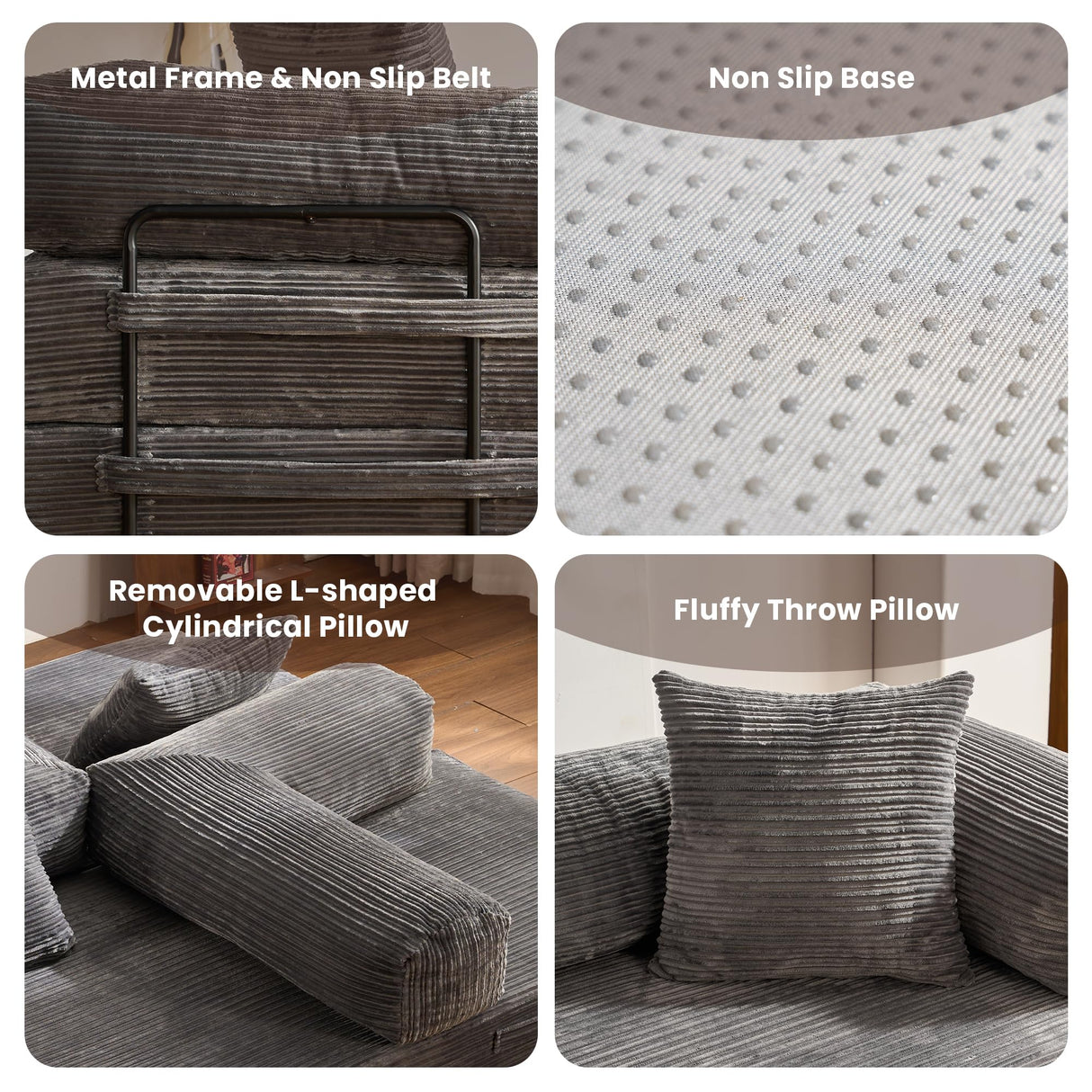 weaxty W 81" Convertible Sleeper Sofa Bed No Assembly - Corduroy Teddy Floor Couch with Fixed-Shape Frame - Boneless Foldable Loveseat for Small Spaces Living Room (Gray, Sofa Bed) weaxty W