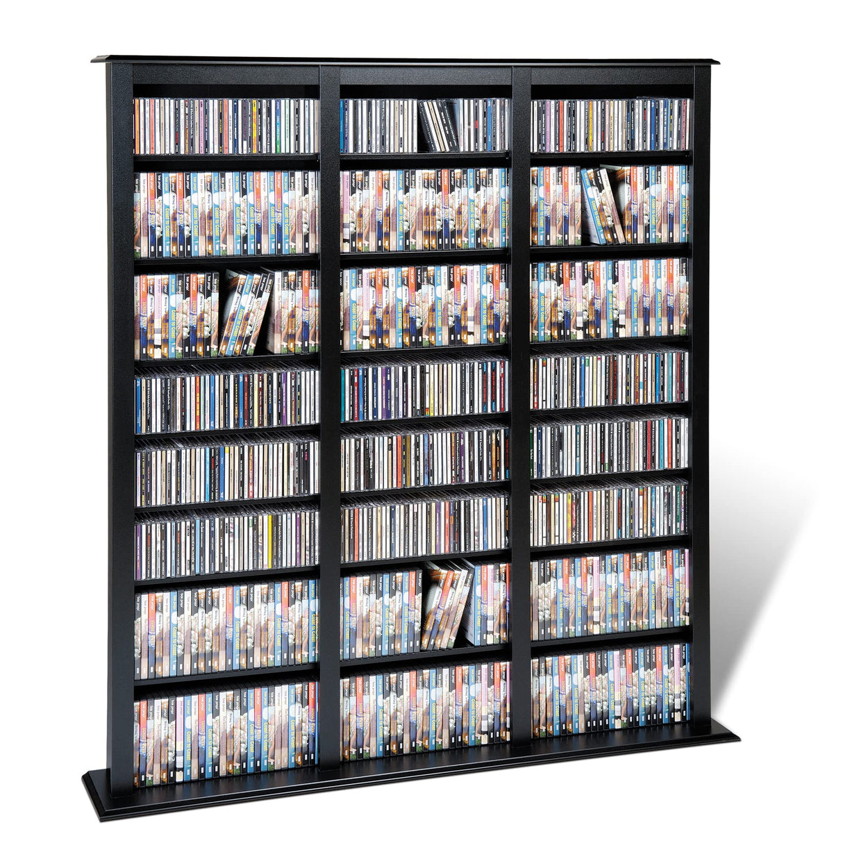 Prepac Barrister 3 Column Tall Storage Cabinet, Black Storage Cabinet with 27 Adjustable Shelves Display DVD for Living Room, 9.5" D x 57" W x 63.75" H Prepac