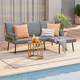 Gizoon Outdoor Patio Furniture Set, Wicker Rattan L-Shaped Conversation Sectional Sofa Set with Thick Cushions, Detachable Lounger and Side Table for Backyard, Porch, Balcony, Pool (Grey) Gizoon