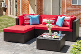 Vongrasig 5 Pieces Small Patio Furniture Sets, All-Weather Outdoor Sectional Patio Sofa Wicker Rattan Patio Seating Sofas with Cushion and Glass Table (Red) Vongrasig