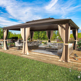 EROMMY 14'x20' Hardtop Gazebo Double Roof Galvanized Steel Canopy Outdoor Aluminum Frame Permanent Metal Pavilion with Netting and Curtains for Patio Backyard Deck and Lawns EROMMY