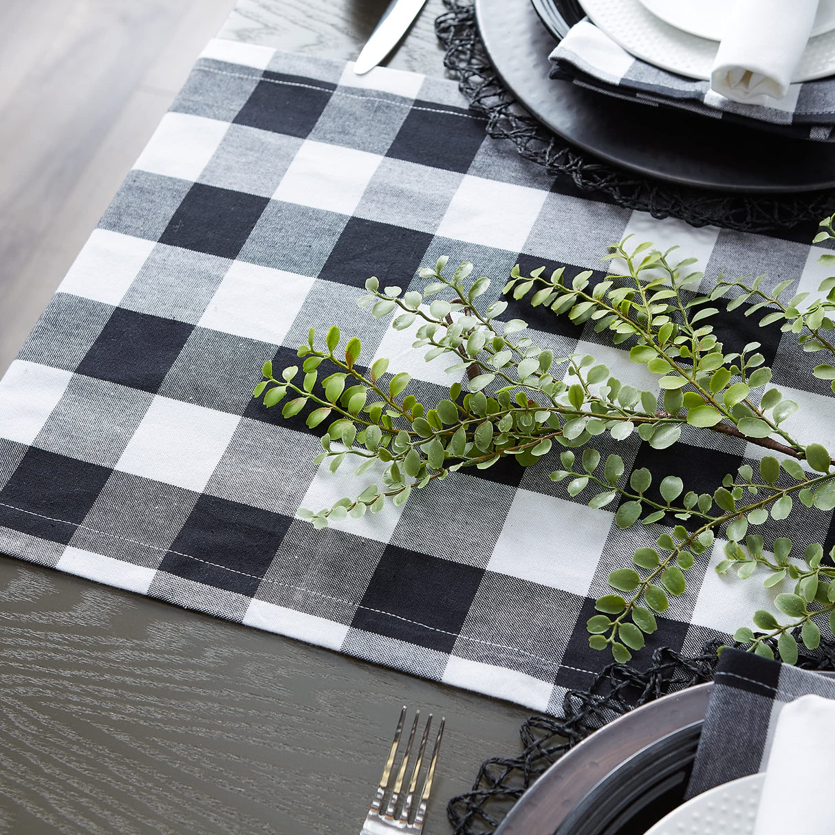 DII Buffalo Check Collection, Classic Farmhouse Table Runner, 14x72, Black & White DII