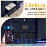 SnyFivv 68.9" Wall Hugger Recliners, Power Loveseat Recliner Sofa with Flip Back Console/Bluetooth Speaker/AC Outlets/LED Lights/Lumbar Pillows for Living Room, Movie Room, RVs, Home Theater (Blue) SnyFivv