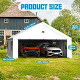 Benass Carports 20x20 Heavy Duty, Portable Garage 20x20 with 2 Roll Up Zipper Doors and Mesh Windows, Driveway Car Port Canopy, White Benass