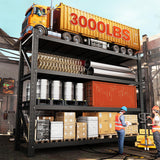 Set of 2 Storage Shelves, 4 Tier Heavy Duty Garage Shelving Units, 48” Wide Rack Shelf, 3000LBS Steel Industrial Shelving, 24” Deep Adjustable Standing Shelf for Warehouse 24" D x 48" W x 70" H Black AFAIF