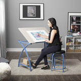 SD STUDIO DESIGNS 2 Piece Comet Craft Table | Angle Adjustable Top and Stool | Blue/Spatter Gray SD STUDIO DESIGNS