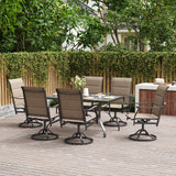 Soohow Patio Dining Set for 6, 7-Piece Outdoor Dining Table and Chairs Set, 6 x Swivel Outdoor Chairs with Paded Textilene and 60"x35" Patio Table with 1.57" Umbrella Hole for Poolside, Backyard Soohow
