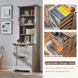 RedLemon Bookcase with 2 File Drawers, 72" Tall Farmhouse Bookshlef with Storage and Adjustable Shelves, 4 Tier Rustic Wood Bookshelf with Cabinet for Home Office, Living Room (Light Rustic Oak) RedLemon