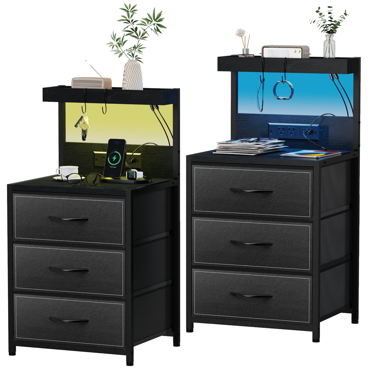 SZLHANJZ LED Nightstand Set of 2, Dresser Nightstand with 3 Drawers an –  WoodArtSupply