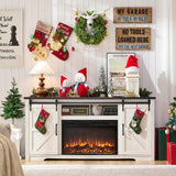 JXQTLINGMU Farmhouse Fireplace TV Stand for 80 Inch TV, 32" Tall Entertainment Center w/Drawer & Sliding Barn Door, 70 Inch Highboy Media Console for Living Room, Off White JXQTLINGMU