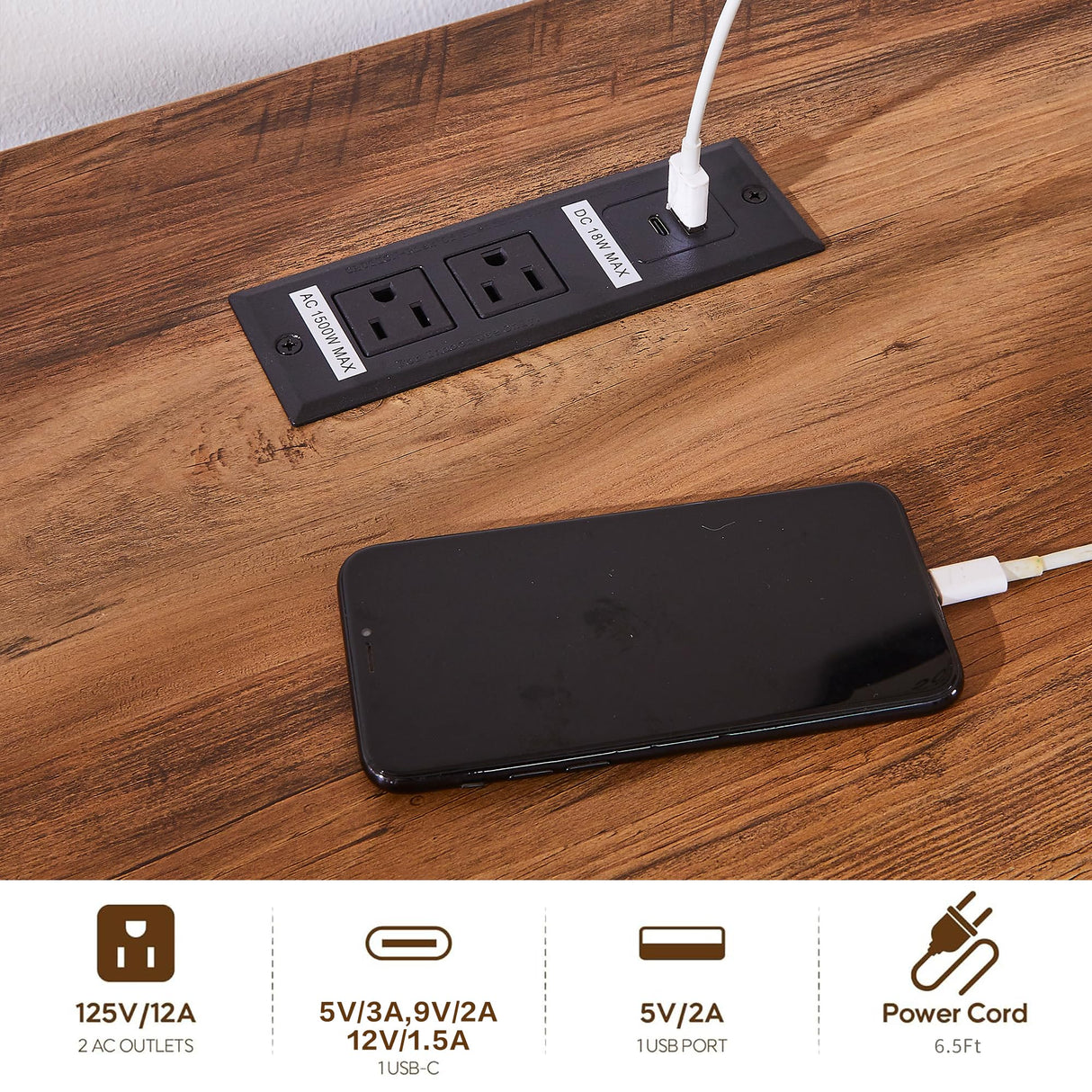 boknight 60" Farmhouse Executive Desk with Charging Station,Home Office Desk with 2 Drawers &1 File Cabinet,Wood Work Desk for Office and Home (Blue) boknight