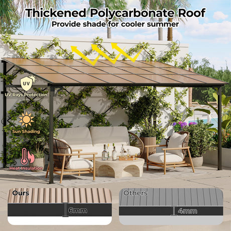 12’ x 14’ Gazebo, Outdoor Pergolas and Gazebos on Clearance, Hard Top Lean to Gazebo with Metal Frame, Pergola Wall Mounted Pergola with Sloped Roof for Patio, Decks, Backyard LuyFuitre