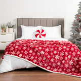 PAVILIA Premium Christmas Sherpa Throw Blanket | Red Snowflake Decoration, Fleece, Plush, Warm, Cozy Reversible Microfiber Holiday Blanket 50 x 60 PAVILIA