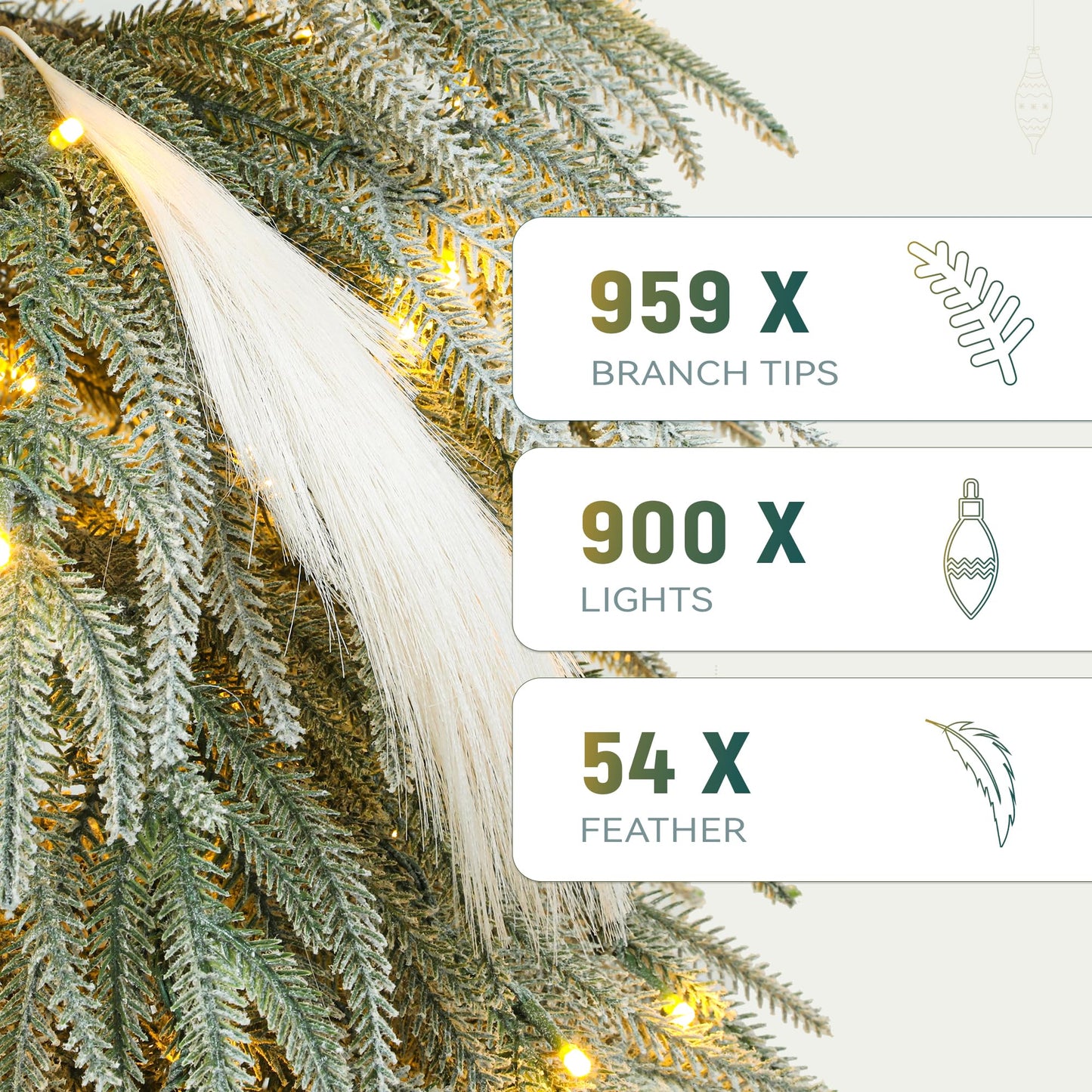 YITAHOME Pre-Lit Flocked Natural Drooping Pampas Christmas Tree, 9ft Snow Flocked Artificial Christmas Tree with 959 PE Branch Tips, 54 Feathers and 900 Lights for Home, Office, Party Decoration