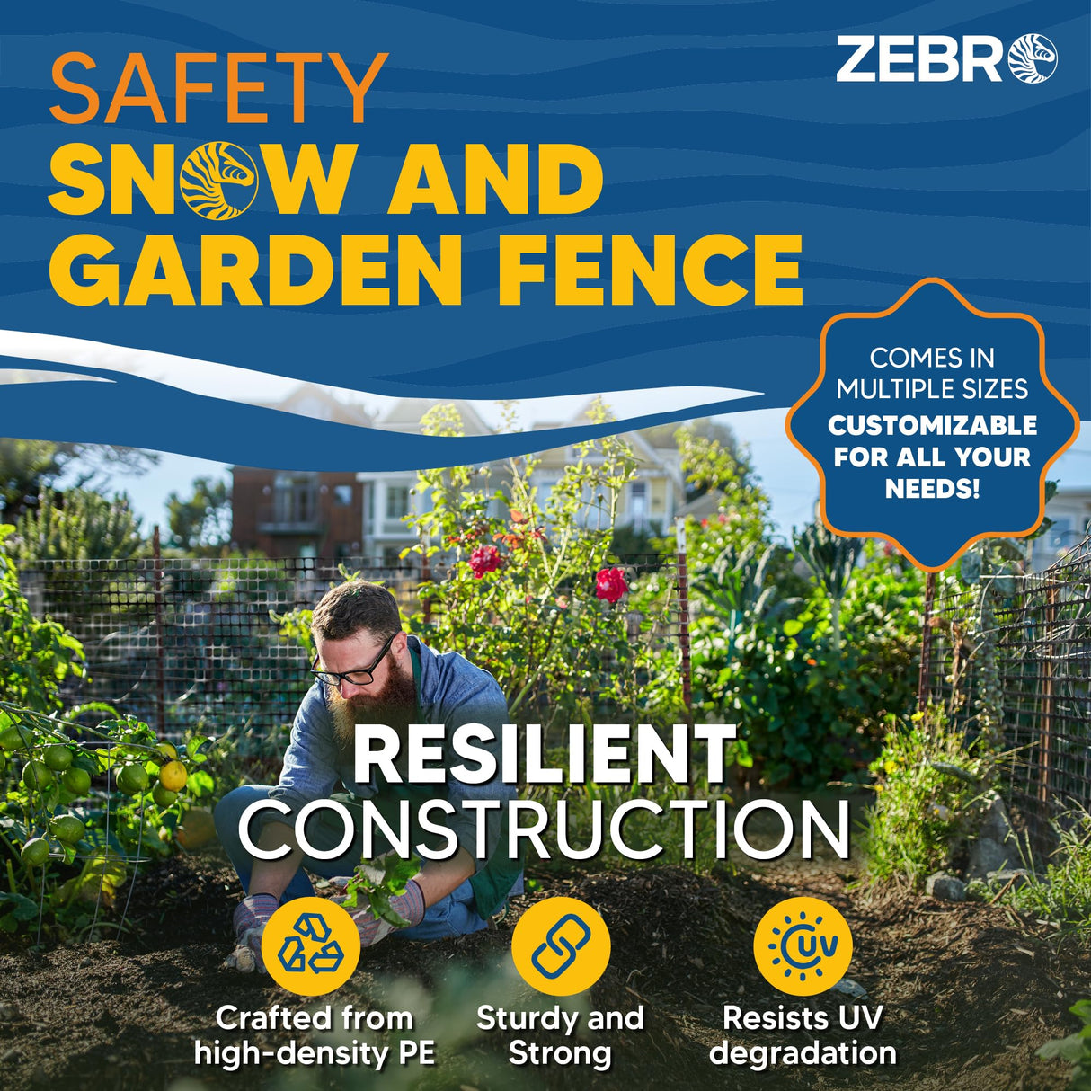 Zebro 4' x 100' Black Plastic Garden Fence Roll – Lightweight Temporary Mesh Fencing, Snow Fence, Poultry Netting – Outdoor Barrier for Yard, Landscaping, Deer & Animals – Compatible with Garden Uses ZEBRO