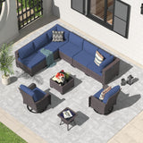 ALAULM 10 Pieces Patio Furniture Set with 2 Swivel Chairs Wicker Patio Conversation Set, Outdoor Sectional Furniture w/Coffee Table & Washable Seat Cushions-Dark Blue ALAULM