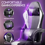 Dowinx Gaming Chair with Pocket Spring Cushion, Massage Game Chair Leather with Headrest, Ergonomic Computer Chair with Footrest 290LBS, White Dowinx