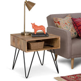 SIMPLIHOME Hunter Solid Mango Wood and Metal 22 inch wide Square Mid Century Modern End Side Table in Natural with Storage, 1 Shelf, for the Living Room and Bedroom SIMPLIHOME