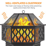 Yaheetech 26in Fire Pits for Outside Hex Shaped Fire Pit Wood Fire Pit Outdoor Fireplace for Bonfire Patio Picnic BBQ, with Spark Cover, Fire Poker Yaheetech