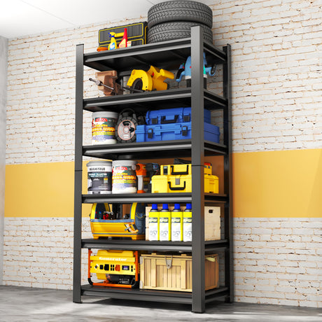PRESTELION 78" H Storage Shelves Metal Shelving Unit and Storage 6 Tier Utility Rack Shelf Organizer Adjustable Shelves for Garage, Basement, Pantry,Commercial, Warehouse, Industrial, Black PRESTELION