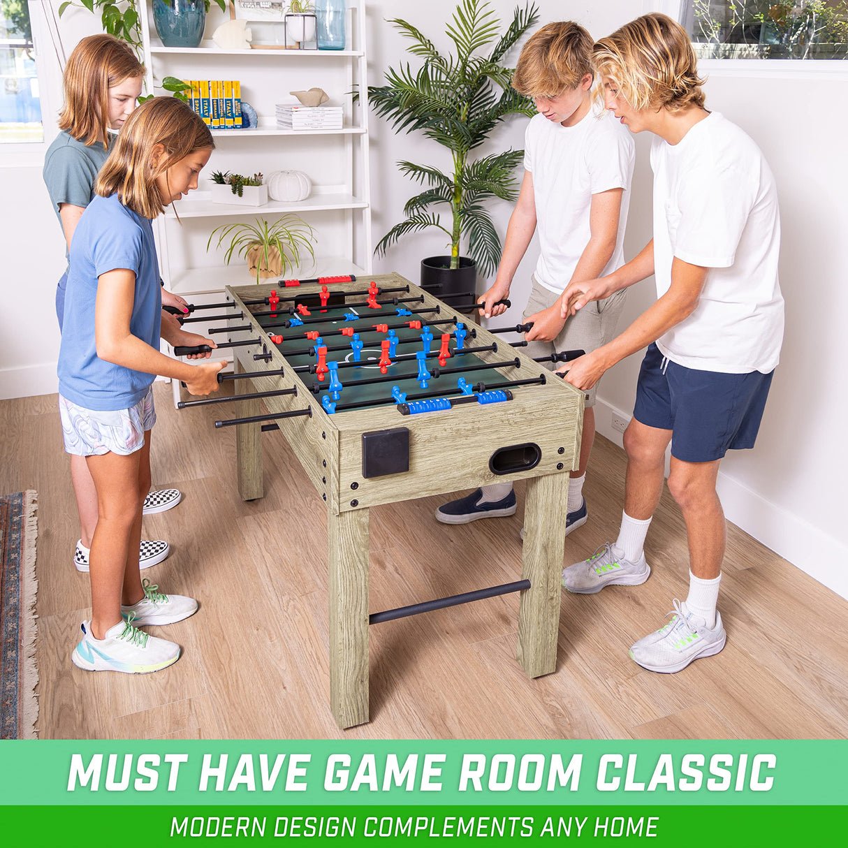 GoSports 48 Inch Game Room Size Foosball Table - Oak Finish - Includes 4 Balls and 2 Cup Holders GoSports