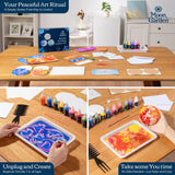 MoonGarden Marble Painting Coaster kit - Marble Painting Kit for Adults - 12 Color Paints, Ceramic Coasters, Bookmark Paper and Cardstock Paper - Relaxing and Creative DIY Activity Moon Garden