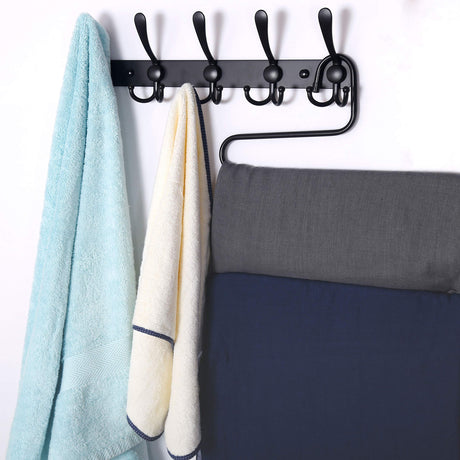 Dseap Coat Rack Wall Mounted - 5 Tri Hooks, Heavy Duty, Stainless Steel, Metal Coat Hook Rail for Coat Hat Towel Purse Robes Mudroom Bathroom Entryway (Black, 2 Packs) Dseap