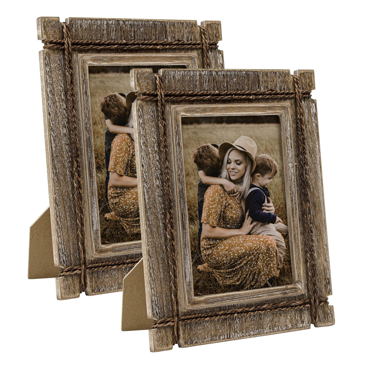 takfot Rustic Picture Frames 5x7 Wooden Picture Frame Set of 2, Distressed Western Photo Frame with Real Glass Wall and Tabletop Display Gift for Mom Dad Family Friends takfot