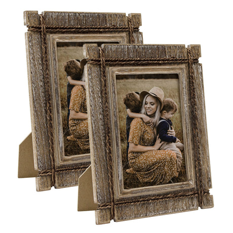 takfot Rustic Picture Frames 5x7 Wooden Picture Frame Set of 2, Distressed Western Photo Frame with Real Glass Wall and Tabletop Display Gift for Mom Dad Family Friends takfot