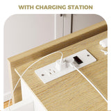 IRONCK Kitchen Island Table with Storage, Rolling Kitchen Cart with Power Outlet, Storage Cabinets on Wheels with Drop Leaf, Portable for Dining Room, White IRONCK