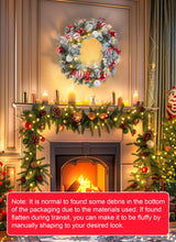 Pre-Lit Artificial Christmas Wreath 24Inch, Christmas Door Decorations Wreath with 50LED Warm Lights, Christmas Balls, Pine Needles, and Red Berries for Front Door Wall Windows X-mas Ornament Minetom