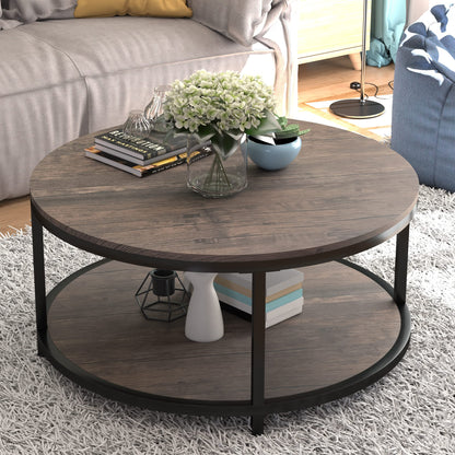 NSdirect Round Coffee Table,36" Coffee Table for Living Room,2-Tier Rustic Wood Desktop with Storage Shelf Modern Design Home Furniture(Light Walnut) - WoodArtSupply