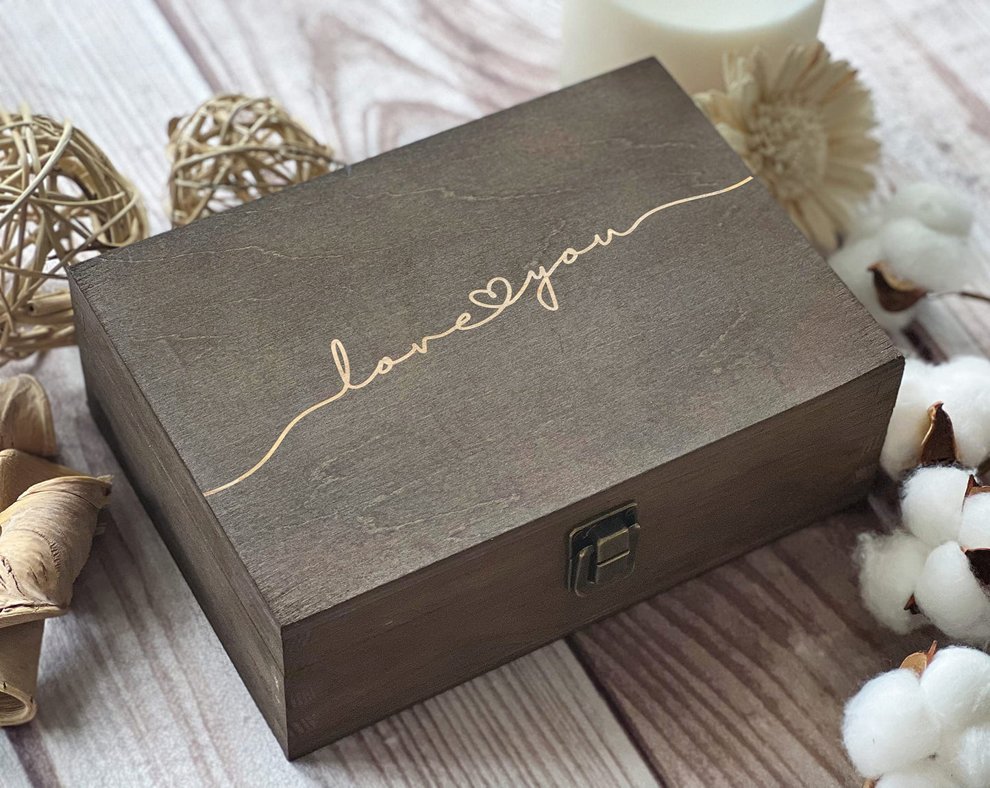 Love You Memory Wooden Decorative Box Gift For Wife Wedding Gift For Couples Laser Engraved Custom Box Keepsake Box Memory Box Wooden Art 8.5 in x 6