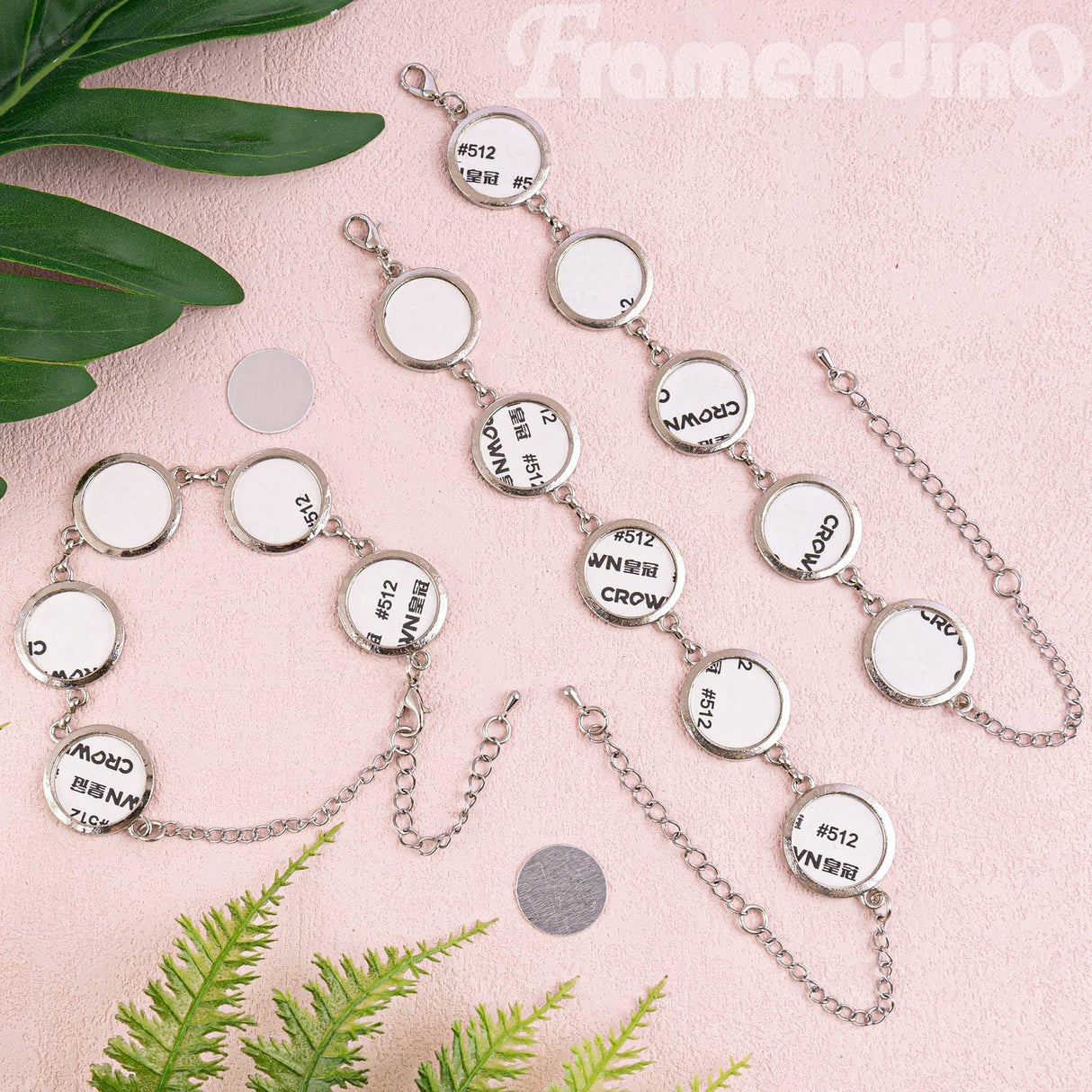 Framendino, 4 Pack Sublimation Bracelet Blanks Photo Frame Round Transfer Bracelets Adjustable Bezel Setting Bracelet with Cabochons for Jewelry Making Framendino