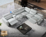 Jocisland Dual Power Recliner, Oversized 5-Seater Sofa with Console, 3 Bluetooth Speakers & Hidden Storage, Modern L Shaped Reclining Couch with 6 Charging Ports - Light Gray Leathaire Jocisland