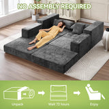 79" Boneless Cloud Loveseat Sofa Couch, Modular Foldable Floor Sofa with Ottoman, Chenille Lounge Convertible Sofa Bed for Living Room, No Assembly, Dark Grey Hatppto