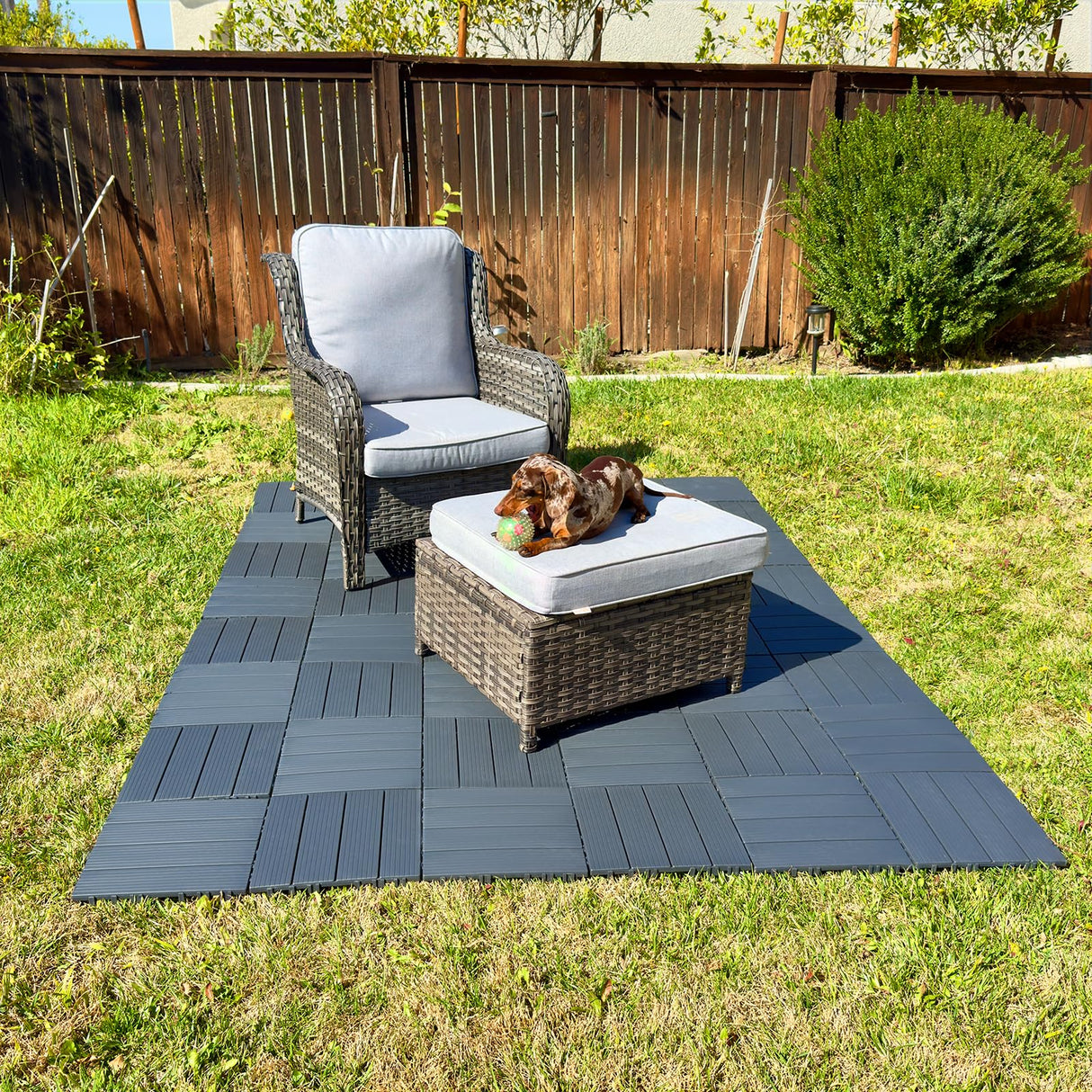 36 sq. ft Plastic Interlocking Deck Tiles, 36 Pack Patio Deck Tiles Waterproof Outdoor Flooring 12" x 12"All Weather Uses for Porch Poolside Balcony Backyard Pathway, Charcoal Gray laapee