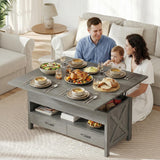 Amada Lift Top Coffee Table, 4 in 1 Convertible Coffee Table with Drawers and Hidden Compartment, Expandable Center Table Converts to Dining Table for Living Room, Wash Grey AMADA HOMEFURNISHING