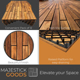 Interlocking Deck Tiles 24 x 12 Long Boards Snap Together Wood Flooring - Acacia Hardwood Outdoor Flooring for Patio - Floor Decking Tile, Waterproof Balcony Flooring 24 Sq Ft (2 Pack (12 Pieces)) Majestick Goods