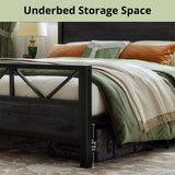 LIKIMIO King Bed Frame, Tall Industrial Headboard 51.2 ", Platform Bed Frame with Strong Metal Support, Solid and Stable, Noise Free, No Box Spring Needed, Easy Assembly, Charcoal Grey LIKIMIO