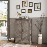 Vabches Farmhouse Dresser Storage Cabinet Chest of Drawer for Bedroom, 5 Drawer Dresser with Sliding Barn Door, 48" Tall Wood Rustic Dresser for Bedroom, Living Room, Entryway, Hallway, Washed Grey Vabches