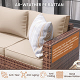 UDPATIO Patio Furniture Set with Fire Pit Table, 4 Pieces Outdoor Furniture Sets, Wicker Rattan Patio Conversation Sets with Outdoor Sofa Waterproof Covers for Porch Deck Backyard, Khaki UDPATIO