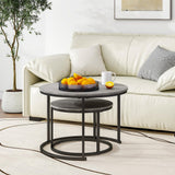 HOJINLINERO Nesting Round Coffee Table Set of 2 End Tables for Living Room,Grey Coffee Table Wooden Accent Furniture with Metal Frame,Stacking Side Tables,Black+Warm Grey HOJINLINERO