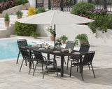 PIZZELLO 7 Pieces Outdoor Dining Set, 106" Aluminum Extendable Patio Dining Table w/ 6Pcs Stackable Patio Chairs, All Weather Outdoor Table and Chairs Sets for Backyard, Garden, Deck and Poolside PIZZELLO