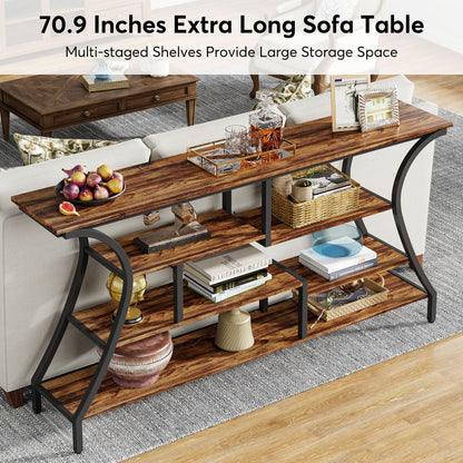 Tribesigns 70.9 Inch Extra Long Console Table, Industrial Narrow Sofa Table with Storage Shelves, 4 Tier Entryway Table Behind Couch for Hallway Foyer Living Room - WoodArtSupply