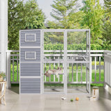 COZIWOW Large Wood Cat Catio, Outdoor Cat Enclosure with Weatherproof Roof, 2 Resting Rooms, 2 Platforms, 4-Tier Cat Playpen, 76.18" L x 33.46" W x 70.08" H, Grey COZIWOW