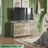 WLIVE Dresser for Bedroom with 5 Drawers, Wide Chest of Drawers, Fabric Dresser, Storage Organizer Unit with Fabric Bins for Closet, Living Room, Hallway, Greige Oak WLIVE