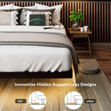 iPormis Modern King Size Floating Bed Frame with LED Lighting & Charging Station, Durable Metal Platform Design iPormis