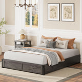 LIKIMIO Platform Queen Size Bed Frame, Farmhouse Bed Frames with Lift Up Storage, Wooden Slats, Sturdy and No Noise, Easy Assembly, Charcoal Grey LIKIMIO